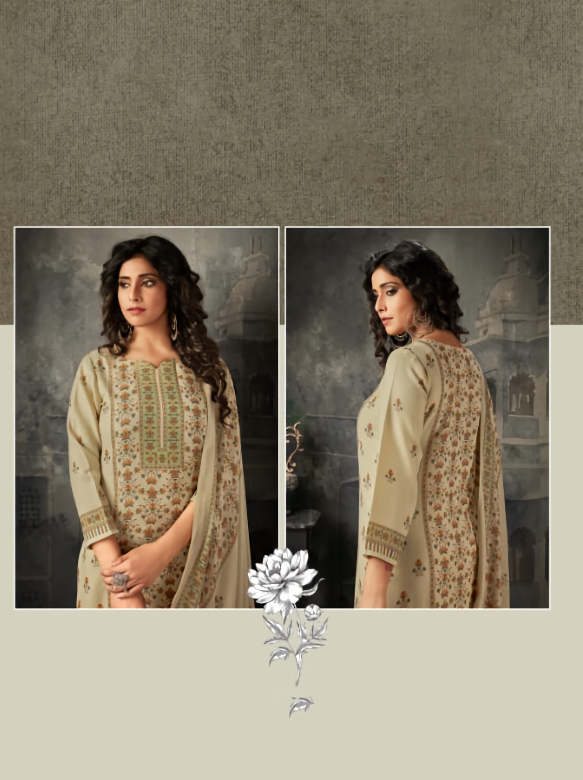Woolen Pashmina Off-White Unstitched Suit Dress Material for Women