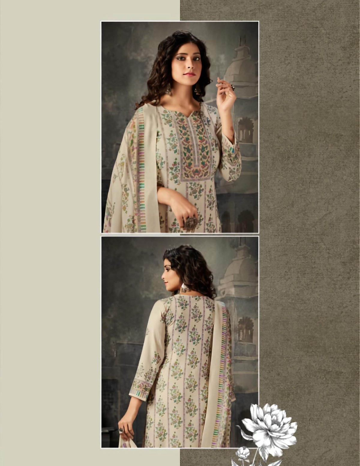 Women's Woolen Pashmina Off-White Unstitched Suit Dress Material