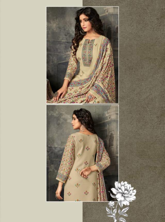 Woolen Pashmina Off-White Unstitched Women Suit Dress Material