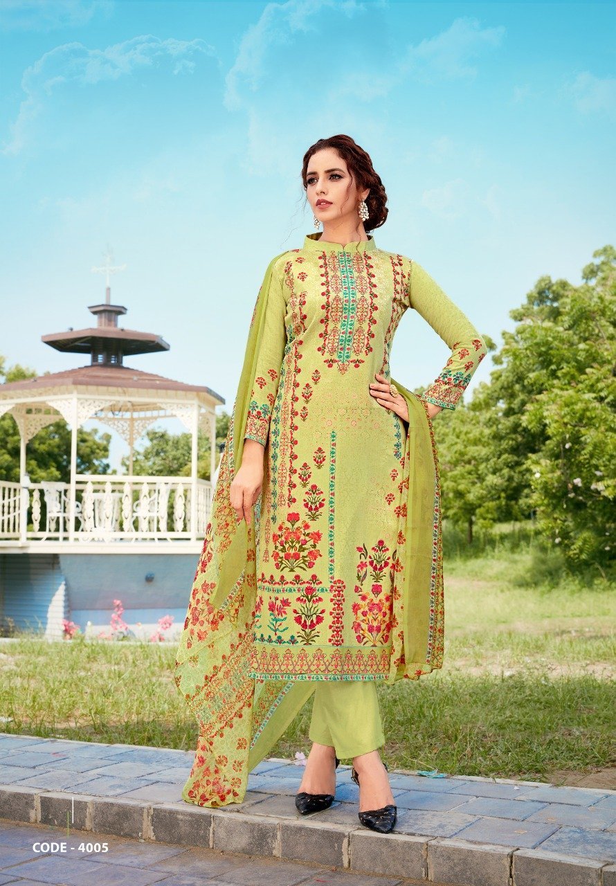 Yashika Cotton Green Karachi Dress Material For Women