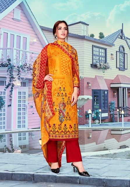 Yashika Cotton Lawn Yellow Dress Material For Women