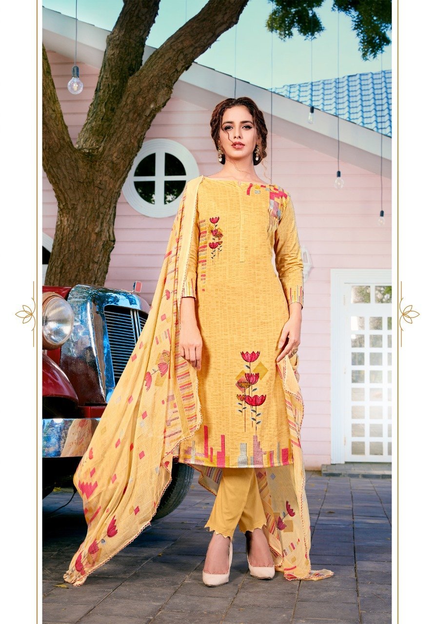 Yashika Cotton Yellow Karachi Dress Material For Women