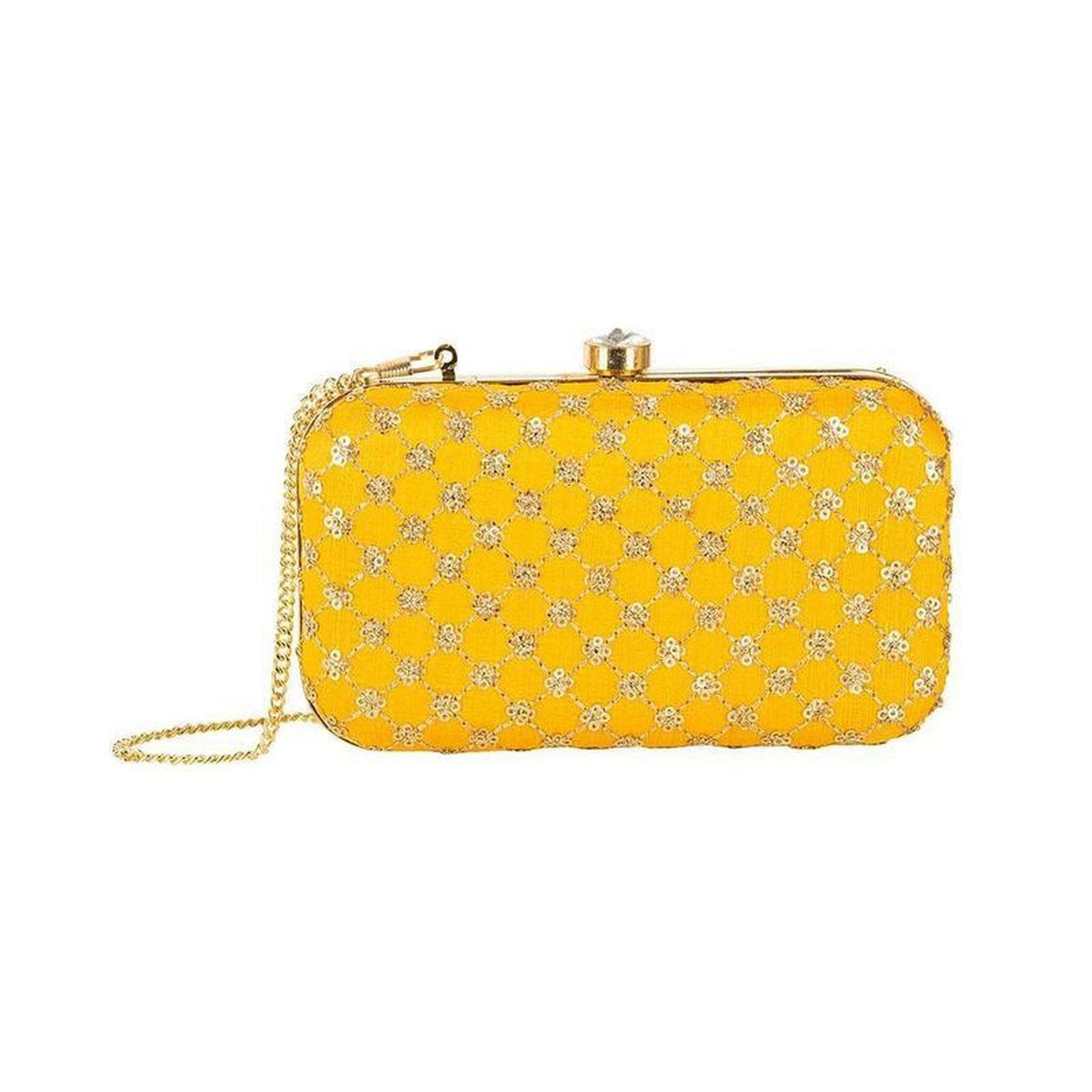 Yellow Handcrafted Embroidered Party Wear Ladies clutch bags