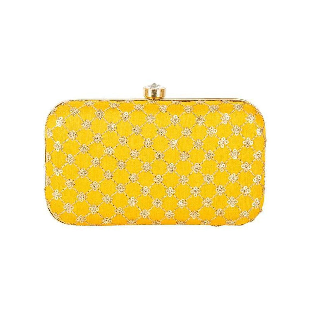 Yellow Handcrafted Embroidered Party Wear Ladies clutch bags