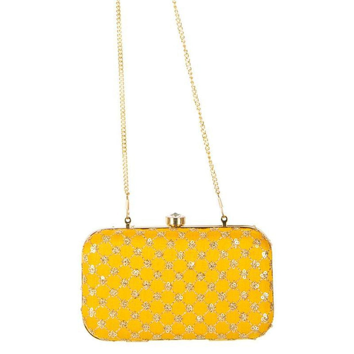 Yellow Handcrafted Embroidered Party Wear Ladies clutch bags