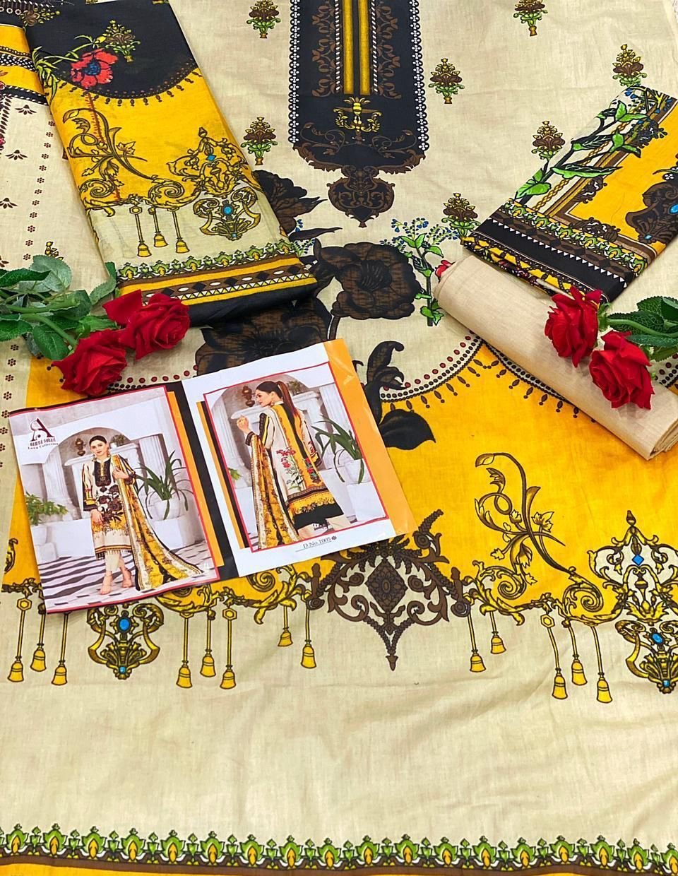 Yellow Lawn Cotton Salwar Kameez Dress Material for Women