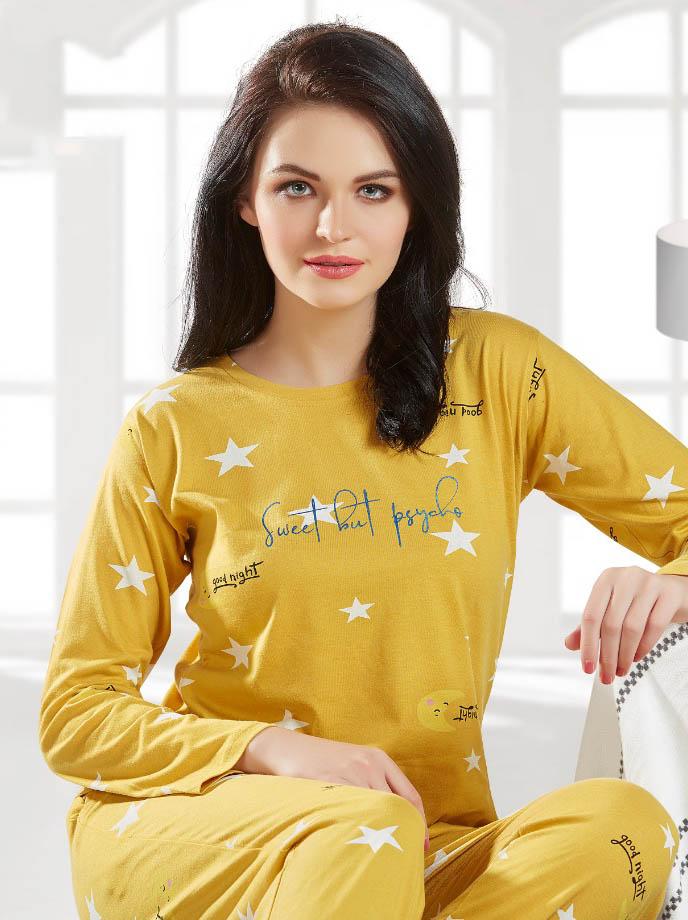 Yellow Printed Winter cotton night suit for ladies