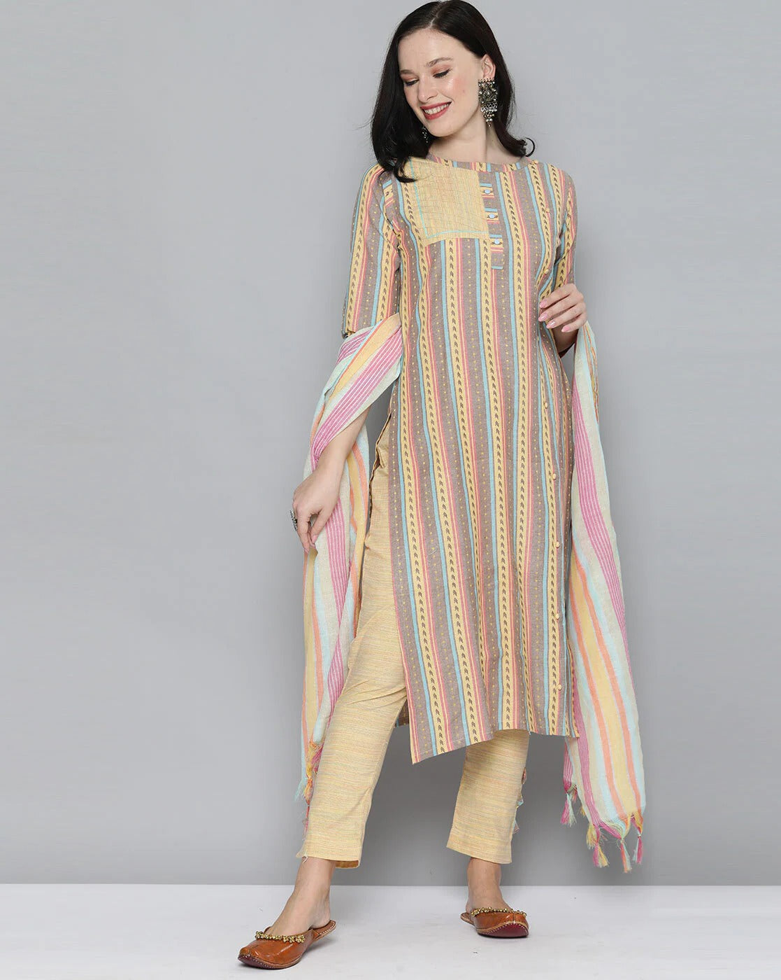 Yellow Pure Handloom Cotton Unstitched Dress Material