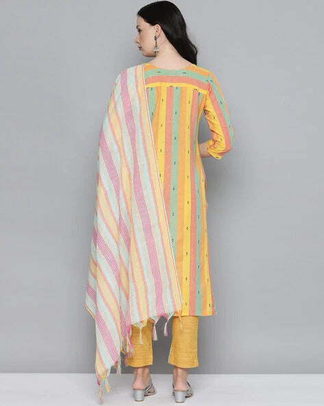 Yellow Pure Handloom Cotton Unstitched Dress Material