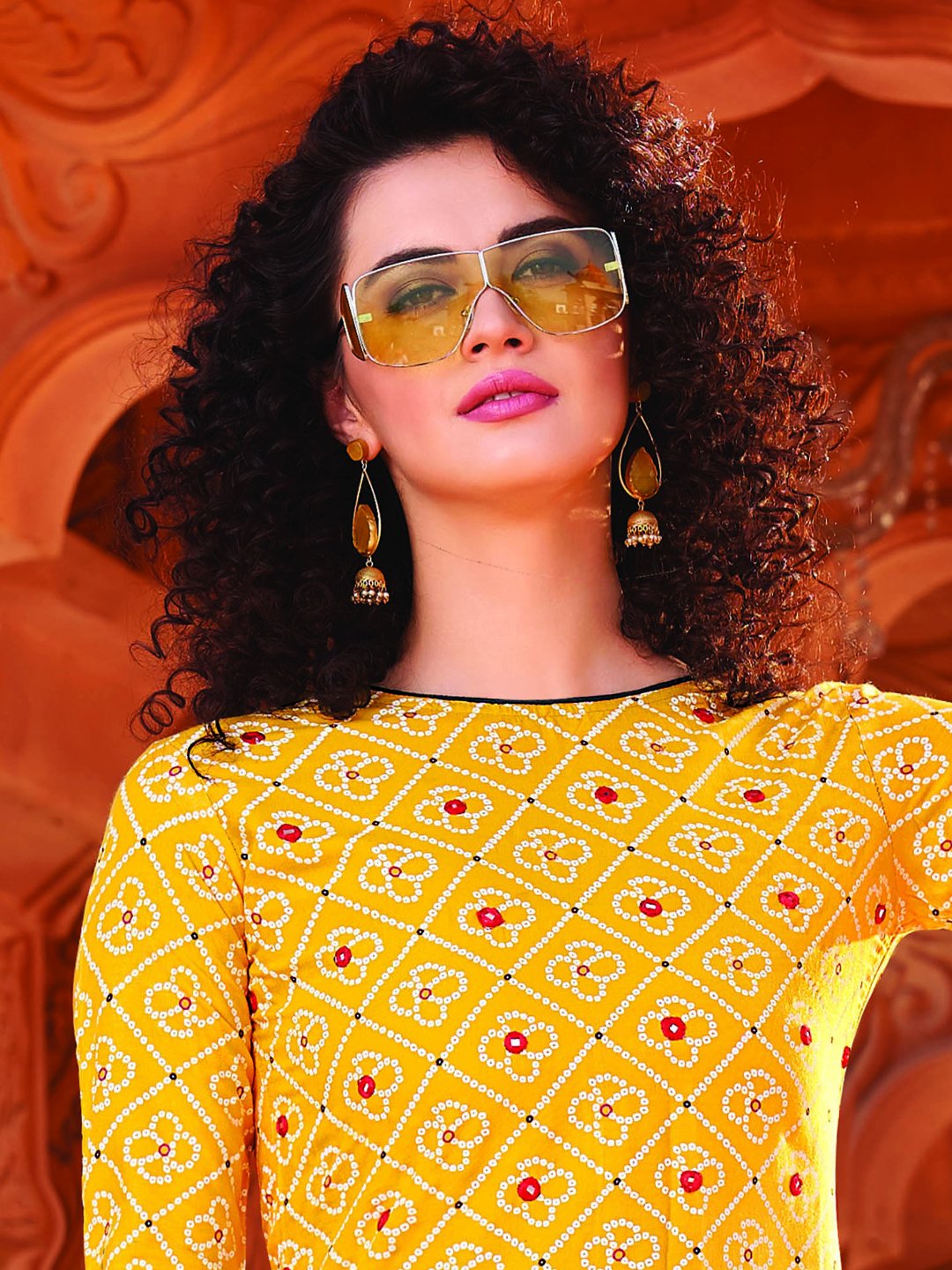 Yellow Rayon Cotton Kurta with Pants