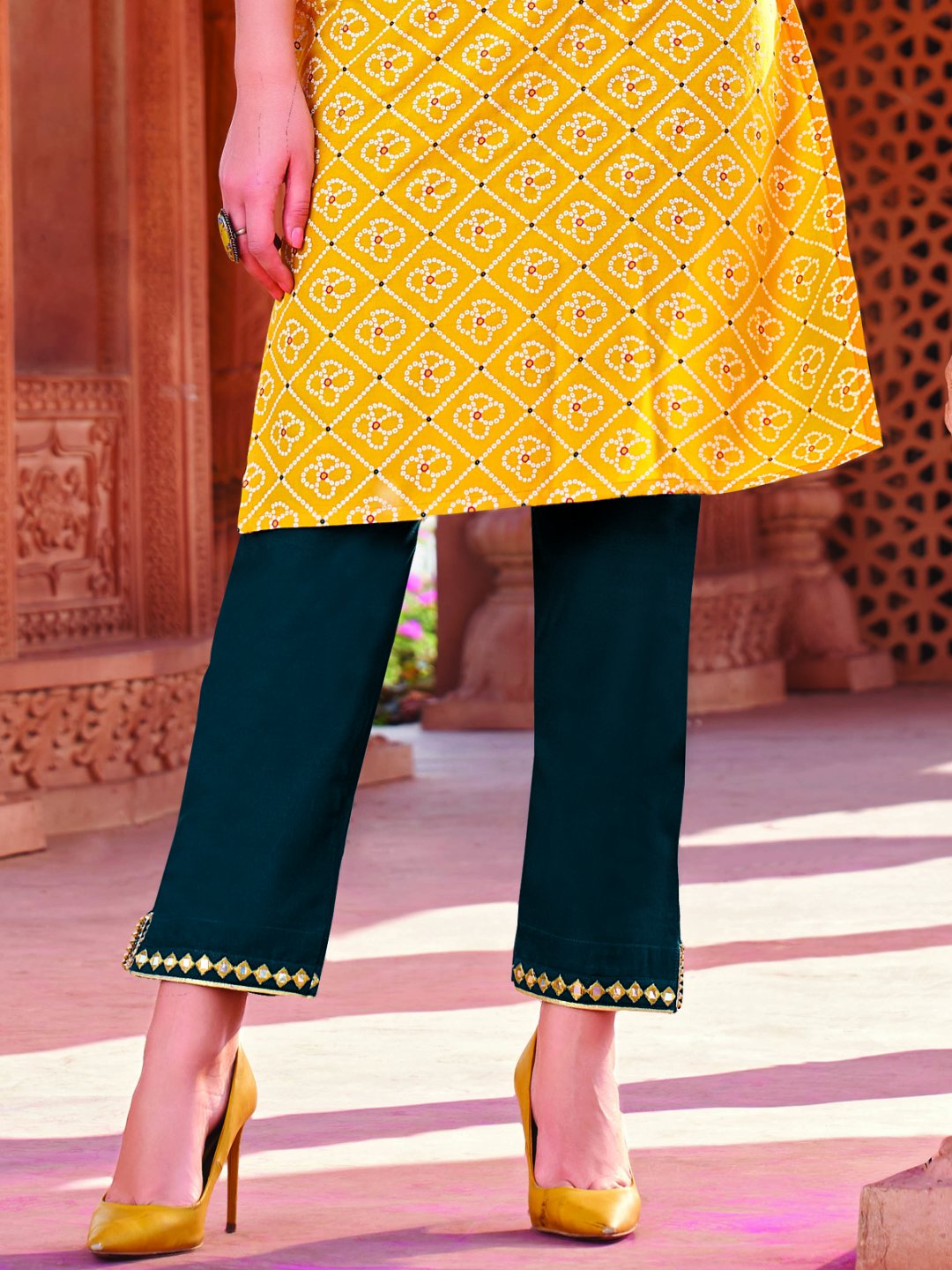 Yellow Rayon Cotton Kurta with Pants