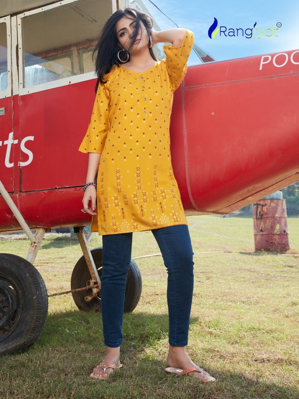 Yellow Rayon Short Kurti for Women