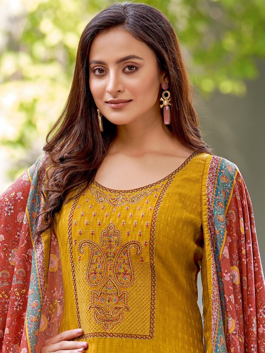 Yellow Woolen Pashmina Winter Unstitched suits for Ladies