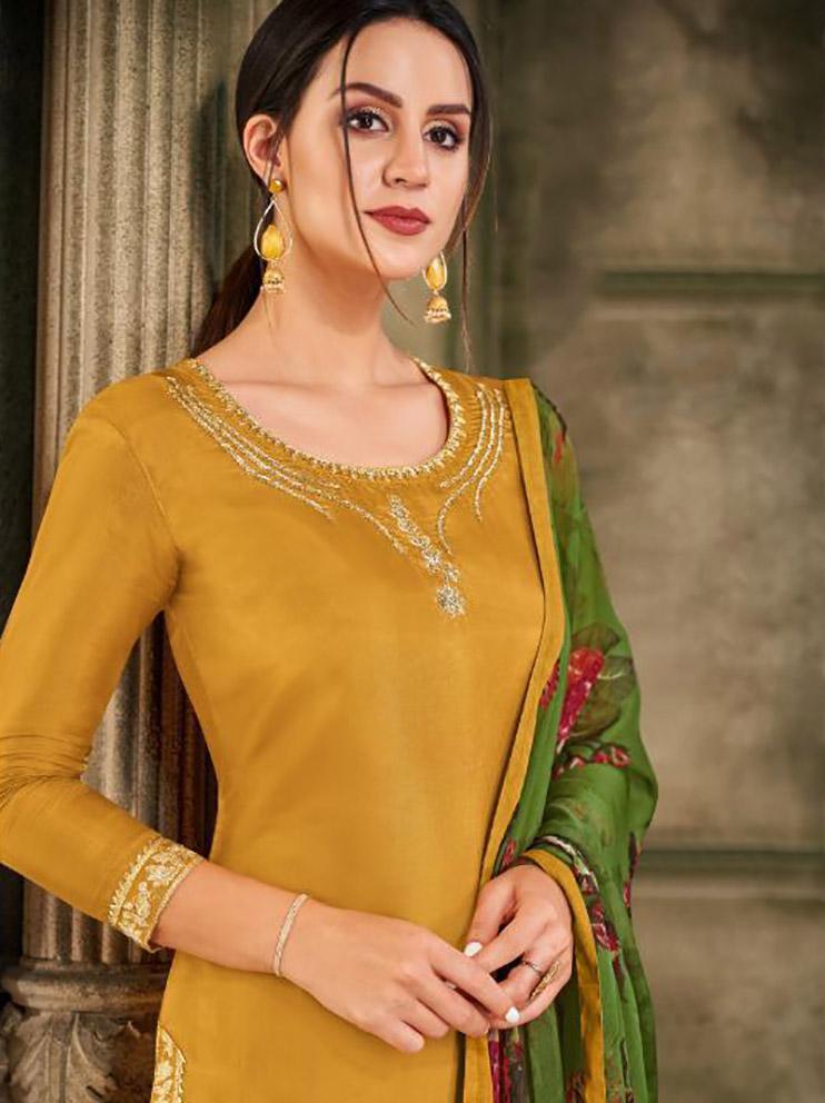 Zari Work Cotton Un-Stitched Suit with Chiffon Dupatta