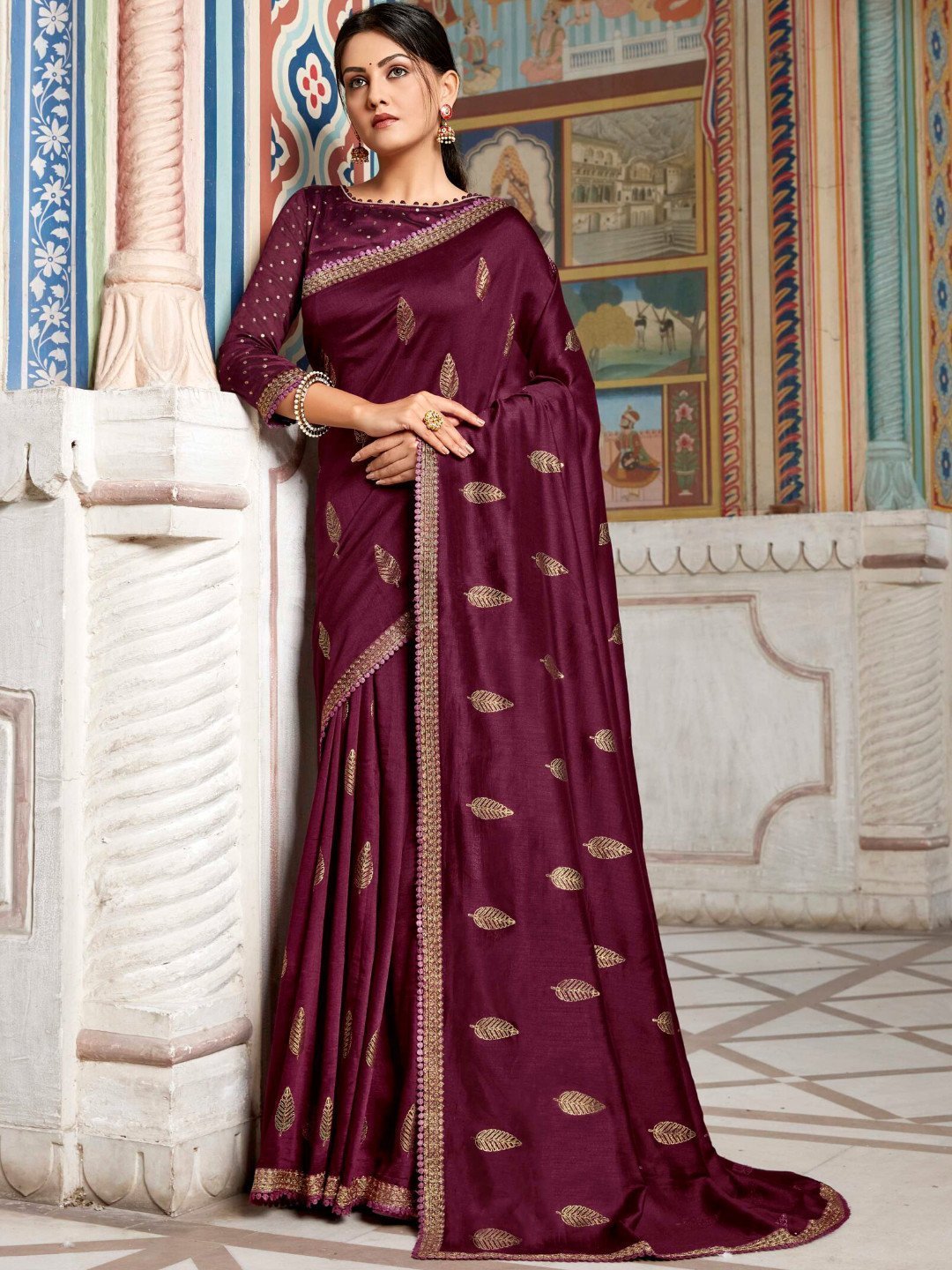 Zari Work Designer Purple Cotton Silk Woman Saree