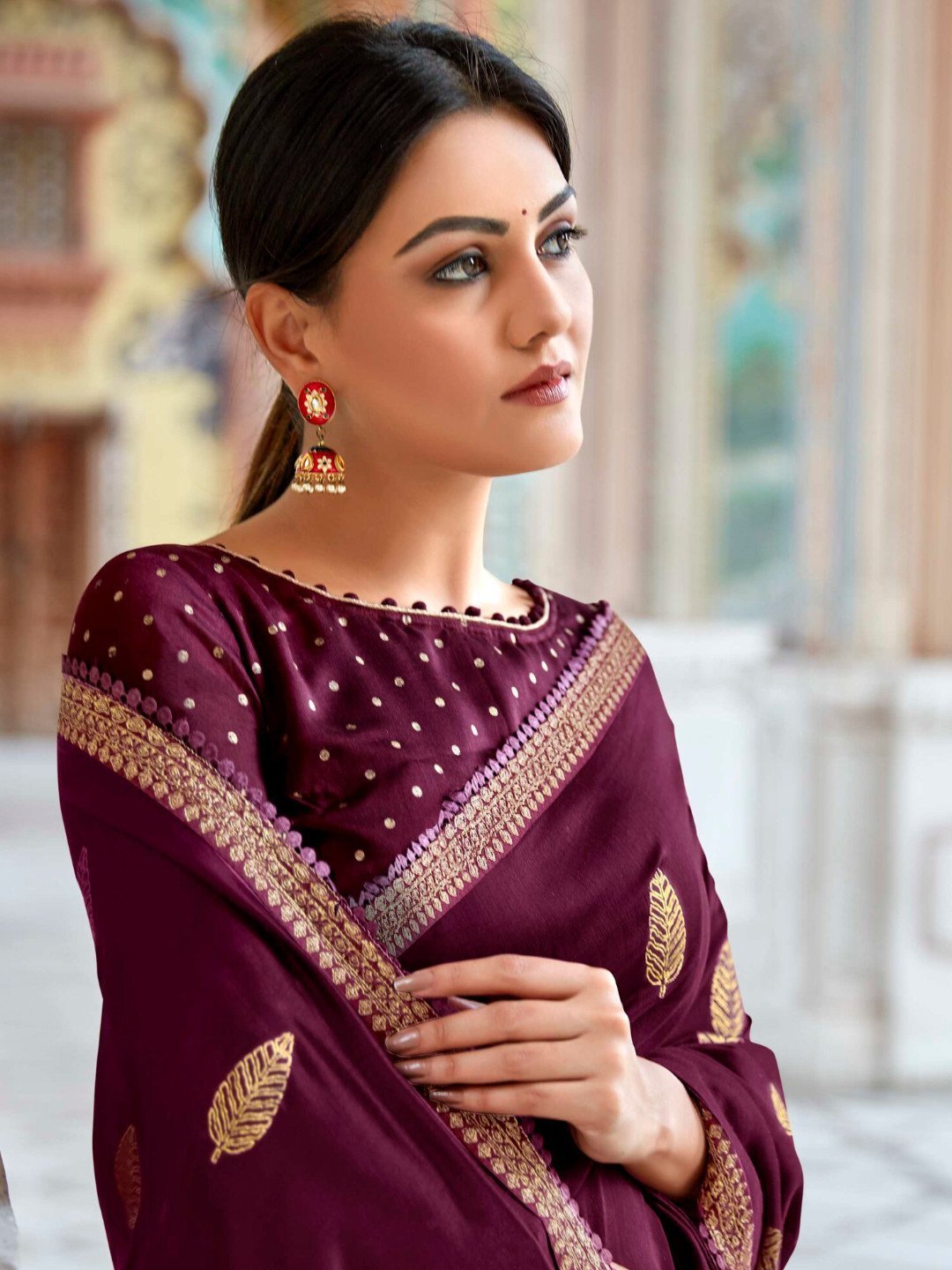 Zari Work Designer Purple Cotton Silk Woman Saree