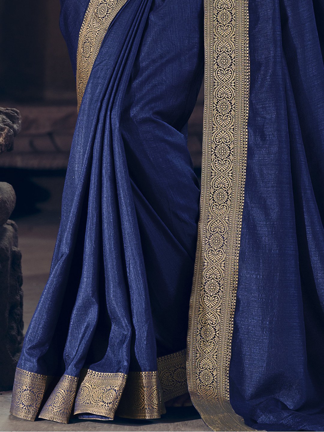 Zari Work Faux Silk Blue Designer Women Saree