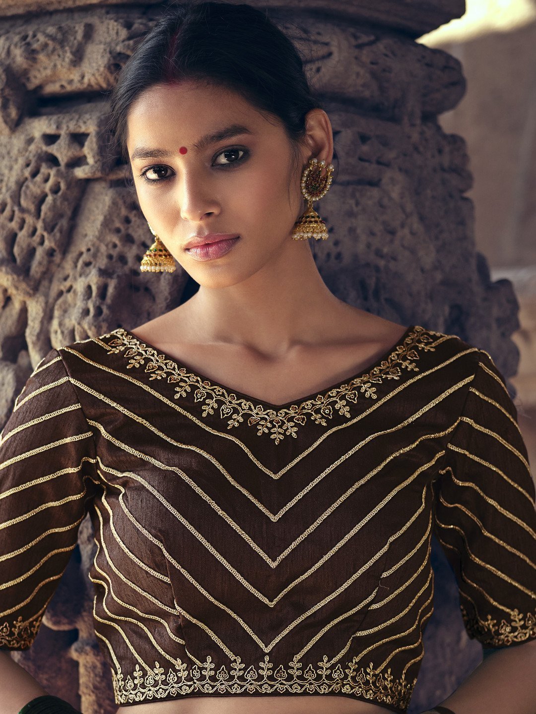 Zari Work Faux Silk Brown Designer Women Saree