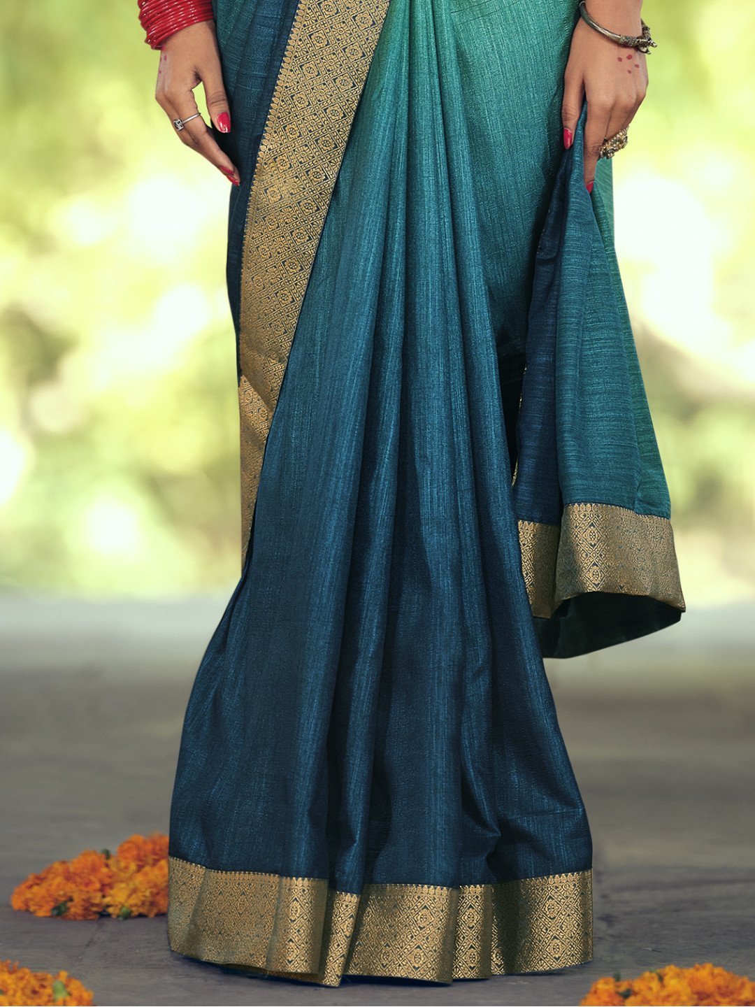 Zari Work Faux Silk Green Designer Women Saree