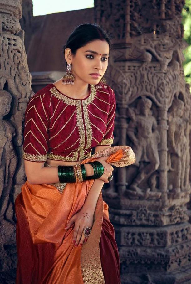 Zari Work Faux Silk Maroon Designer Ladies Saree