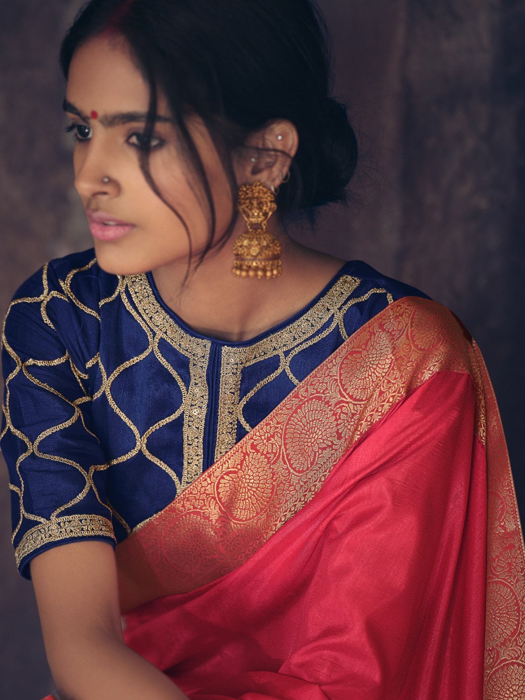 Zari Work Faux Silk Red Designer Women Saree