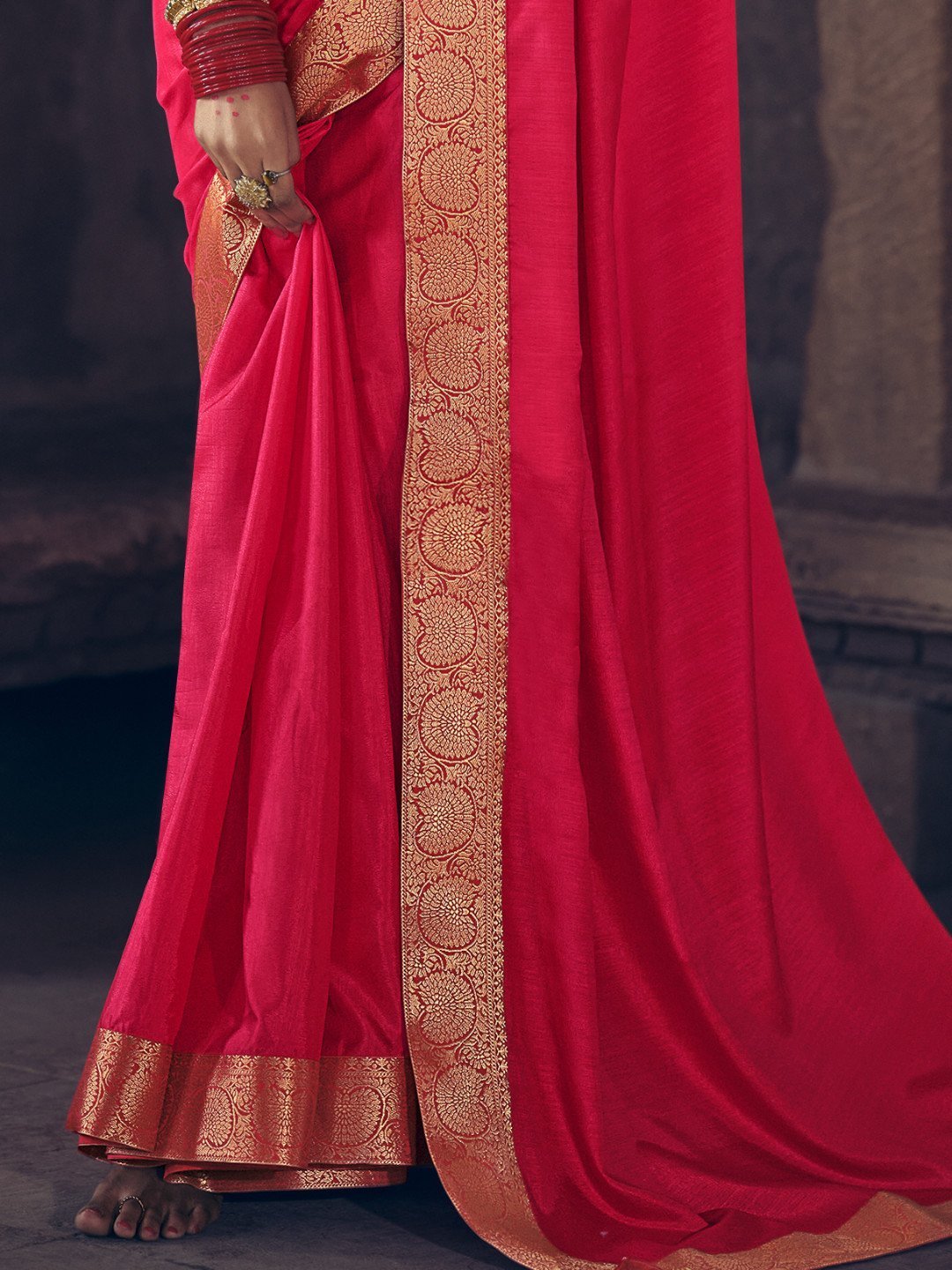 Zari Work Faux Silk Red Designer Women Saree