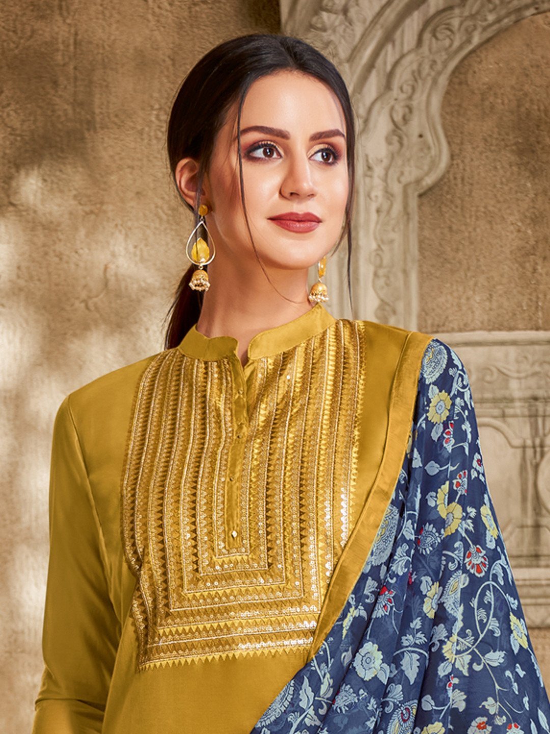 Zari Work Green Chanderi Cotton Un-Stitched Suit with Dupatta