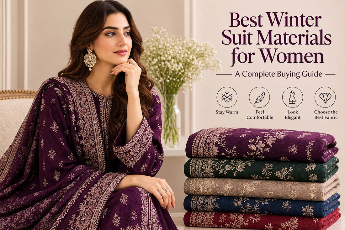 Best winter suit materials for women featuring elegant embroidered unstitched winter suits