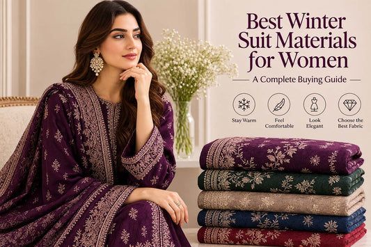 Best winter suit materials for women featuring elegant embroidered unstitched winter suits