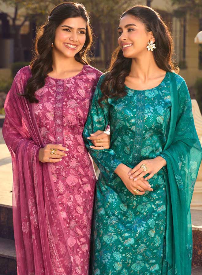 cotton salwar suit dress material for women with printed dupatta