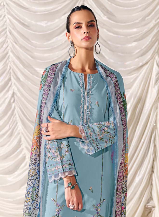 pure cotton lawn embroidered unstitched suit for women with printed dupatta