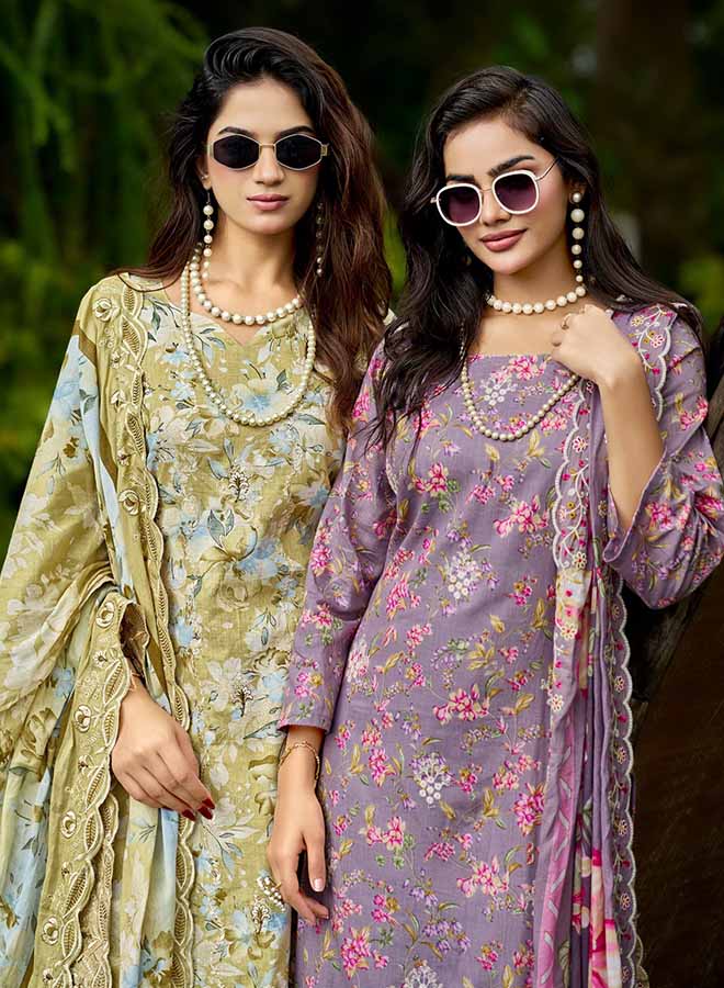 Elegant Pakistani Lawn Cotton Suit Dress Material for Women – Unstitched Floral Embroidered Suit