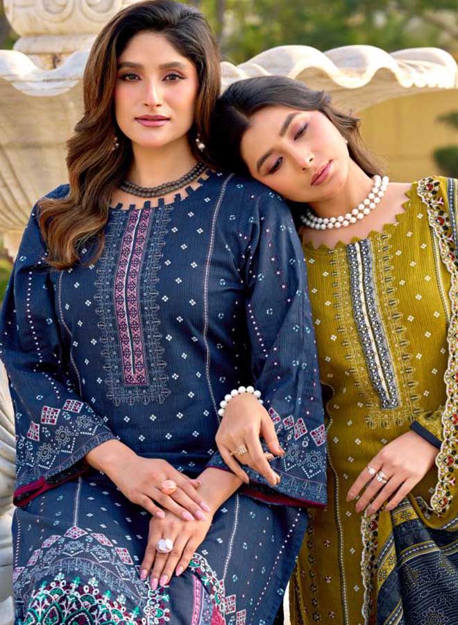 Pakistani print cotton dress material with cutwork dupatta