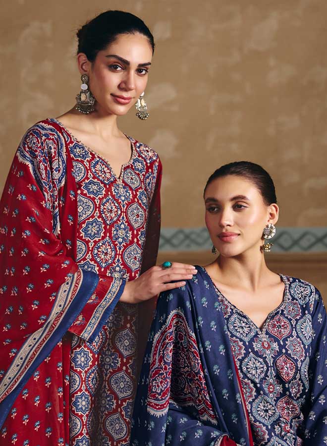 Women’s Muslin Unstitched Suit Ajrakh Print