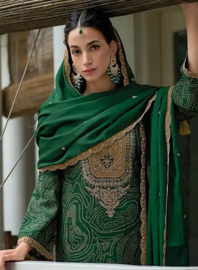 Modal Silk Digital Foil Print Unstitched Suit Material for Women with Fancy Patch Work, Embroidered Bottom & Fancy Dupatta