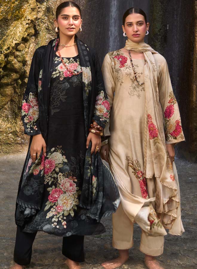Party Wear Muslin Unstitched Suit Dress Material for Women with Heavy Embroidery