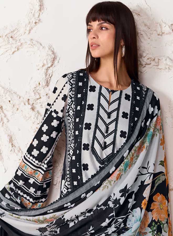 Polka print pure cotton unstitched suit dress material for women with dupatta