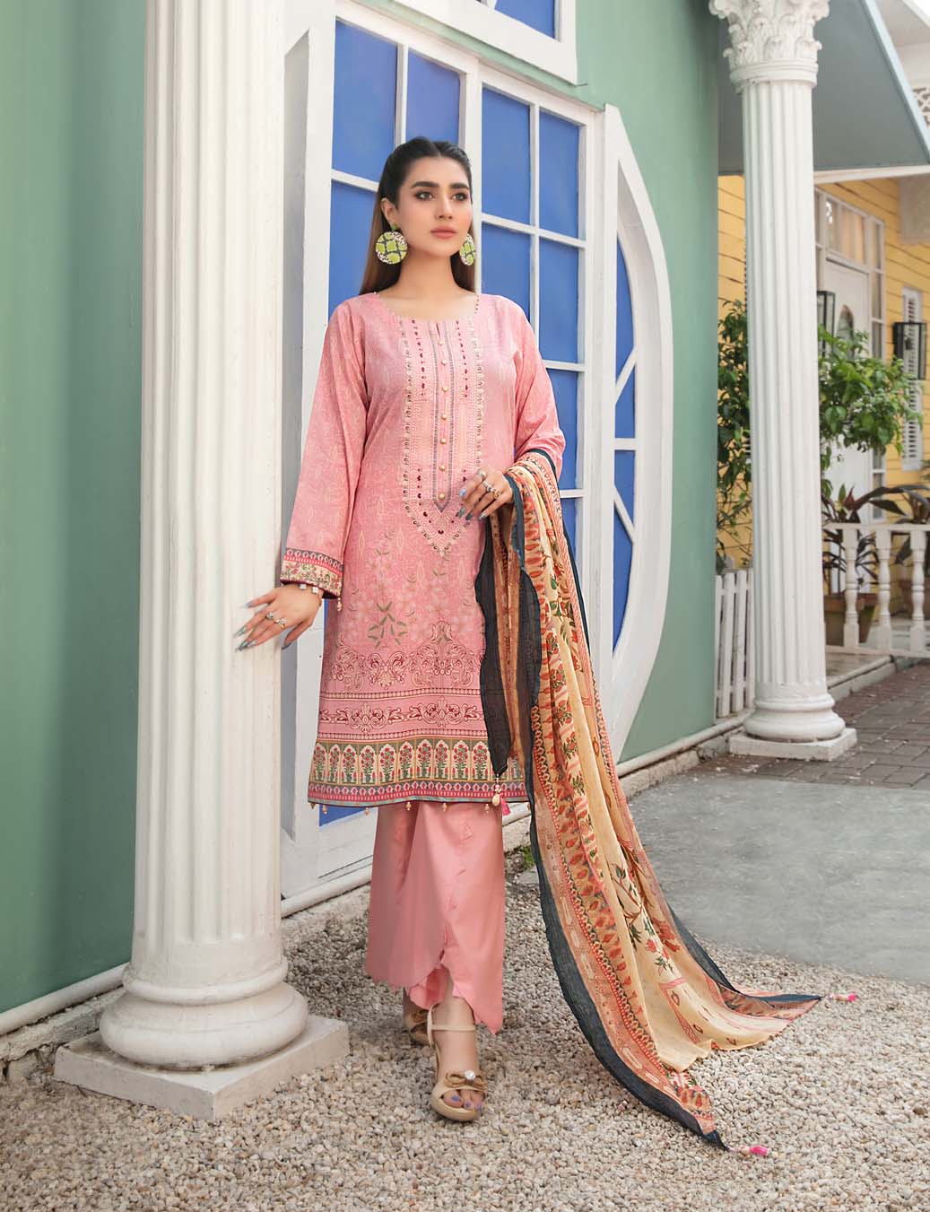 Tehzeeb Lawn by Tawakkal Pakistani Suit Set Pink Tawakkal