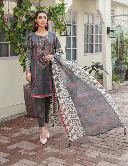 Tehzeeb Lawn by Tawakkal Pakistani Suit Set Grey
