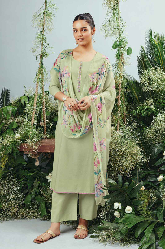 Ganga Unstitched Green Premium Cotton Women Suit Set