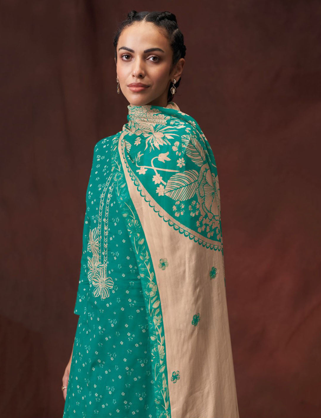 Ganga Unstitched Suit Dress Material Fabric with Chiffon Dupatta Ganga