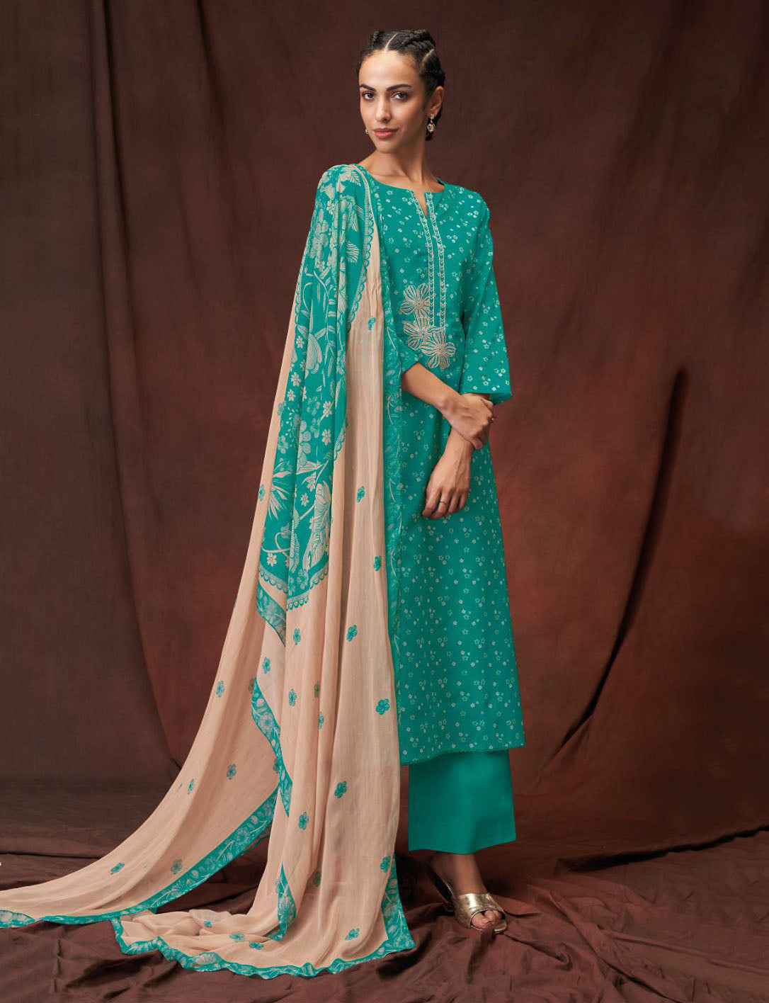 Ganga Unstitched Suit Dress Material Fabric with Chiffon Dupatta Ganga