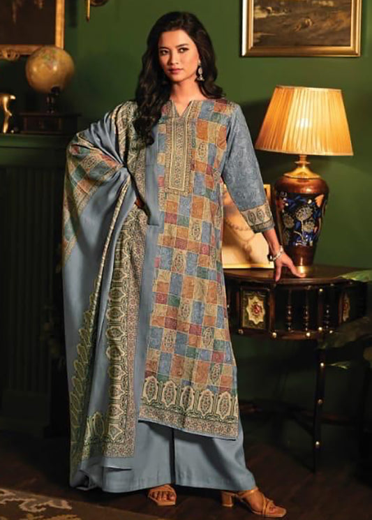 Rivaa Unstitched Grey Cotton Satin Suit Dress Material for Women Rivaa