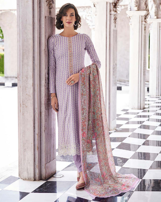 Mumtaz Arts Cotton Embroidered Unstitched Women Suit Fabric Purple