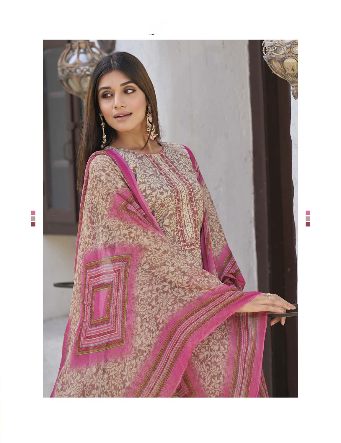 Aqsa Unstitched Cotton Suit Fabric Material with Dupatta Pink AQSA