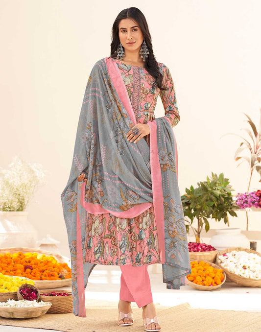 Masakali Unstitched Pure Cambric Cotton Suit Set Pink