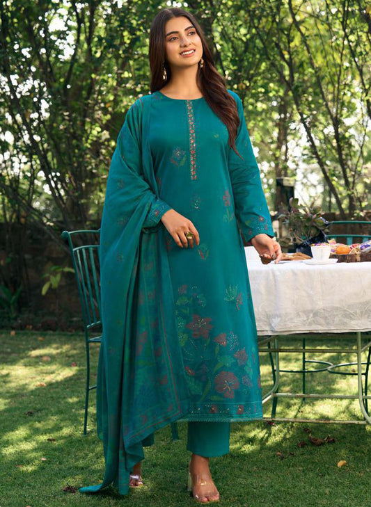 Party Wear Cotton Satin Unstitched Suit Set Dress Material for Women