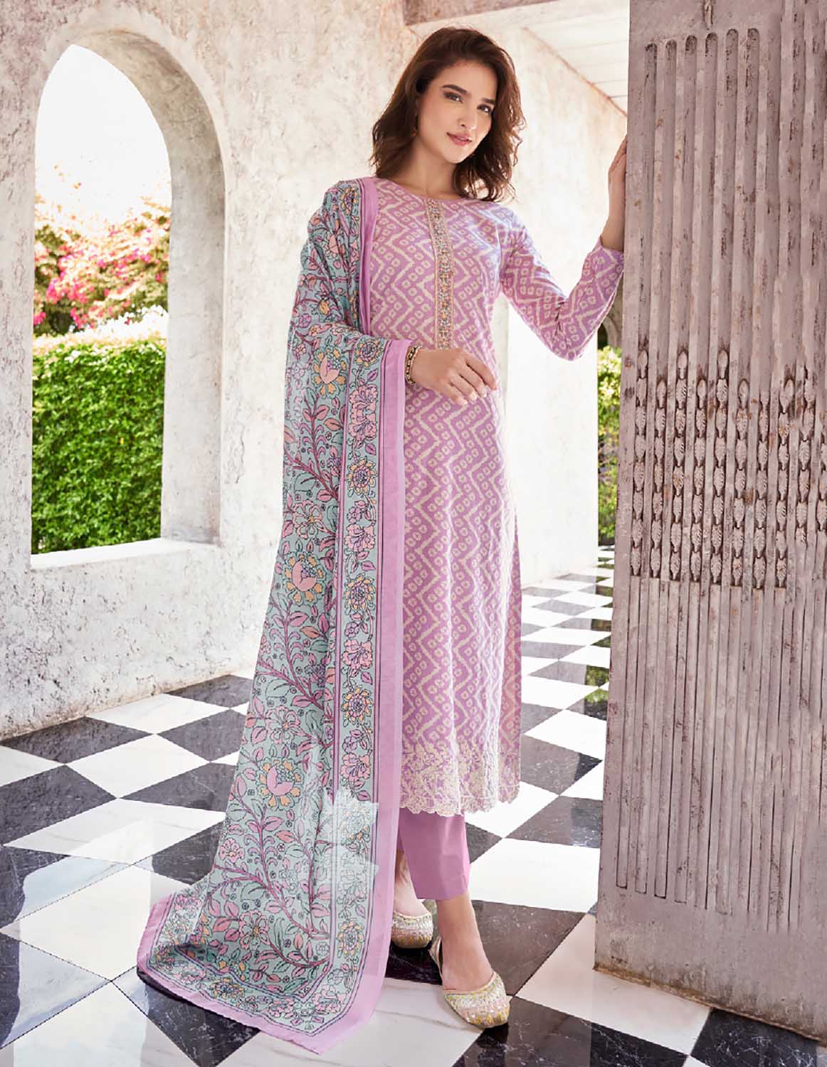 Mumtaz Arts Cotton Unstitched Women Suit Fabric Pink