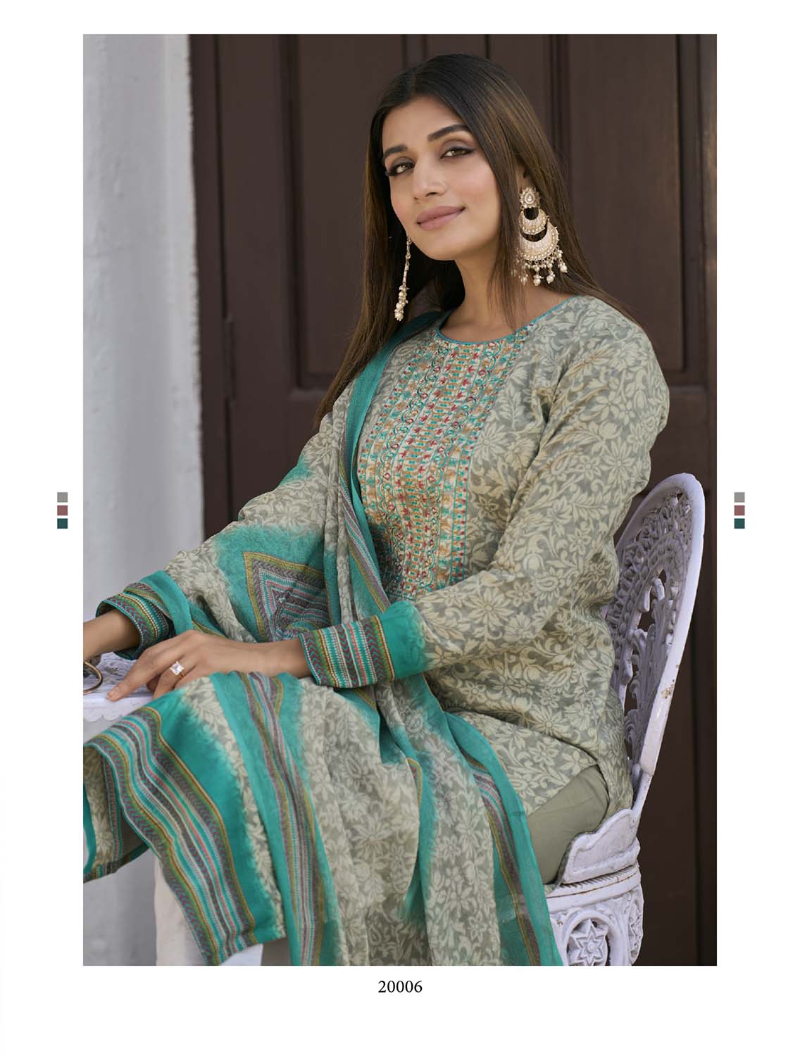 Aqsa Unstitched Cotton Suit Fabric Material with Dupatta Grey AQSA