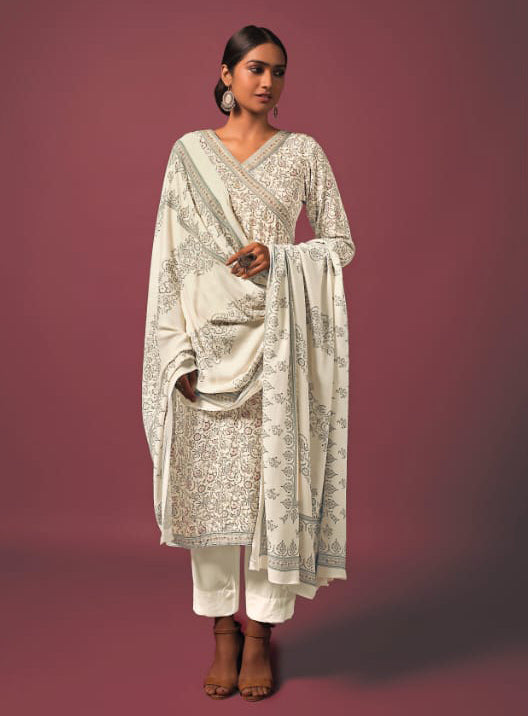 Rivaa Off-White Unstitched Pashmina Winter Suit Dress Material